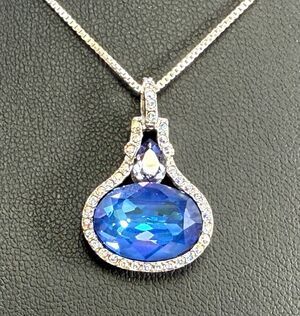 925 Sterling Silver Blue & Purple Halo Pendant Necklace 20"